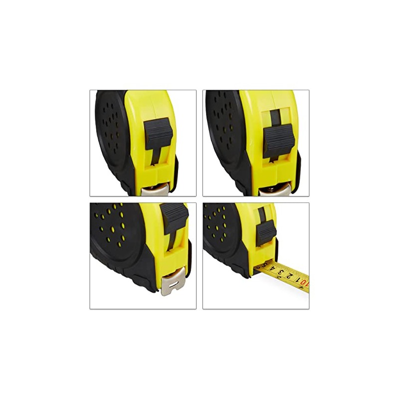 Relaxdays Tape Measure; Retractable Pro Measuring Tool, 10 m, cm