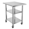 24x30 Inch Stainless Steel Work Table with 2 Shelves Wheels