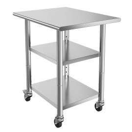 24x30 Inch Stainless Steel Work Table with 2 Shelves Wheels Commercial Kitchen Workstation Heavy Duty Metal Sink Food Prep TableDefault: Default