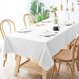 smiry Rectangle Table Cloth, Waterproof Heavy Duty Vinyl Tablecloths, Wipeable Washable Table Cover for Kitchen and Dining Room (White, 60" X 120")