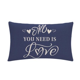 All You Need is Love Pillow Cover Navy Blue Farmhouse Decor Inspirational Letters Saying Rectangular/Waist Cushion Cover Housewarming Romantic Gift Anniversary Wedding Holiday Pillowcases 12”×20“