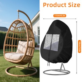 Zhufas Hanging Chair Cover, Outdoor, 420D Oxford Fabric, Protective Cover for Hanging Chair with Waterproof Zip and Drawstring, Waterproof, UV-Anti-Winterproof, Protective Cover, Garden Furniture (190