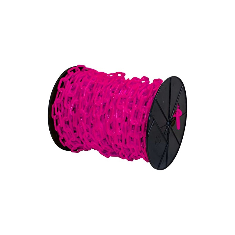 Mr. Chain Heavy-Duty Plastic Barrier Chain Reel, Safety Pink, 2-Inch