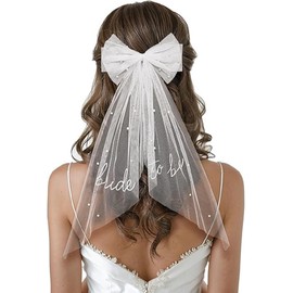 Bridal Hair Bow Veil White Bow Clip Party Decorations Pearl Accessories Bride to Be Bridal Mesh headwear (White, One Size)