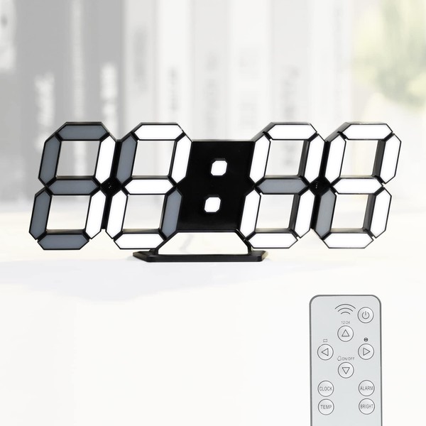 KOSUMOSU Digital Clock, LED Clock, Wall Clock, Automatic Brightness, 3D