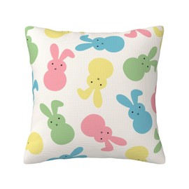 Qilerongrong Happy Easter Day Rabbit Pillow Covers, Colorful Bunny Holiday Throw Pillow Cover, 20X20 Cute Spring Square Linen Cushion Cover Decor for Home Couch Bed