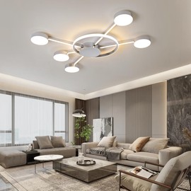 Black/Chrome Ring Designs Aluminum LED Ceiling Light,Dimmable Flush Mount Chandelier Ceiling Light Fixture with Remote for Living Room Dining Room Bedroom Kitchen (Chrome, L47*W22*H2.8 inch)