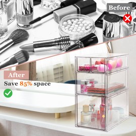 Homecor Stackable Storage Drawers Set of 7, Bathroom Makeup Organizer,Bathroom Organizers and Storage, Clear Cosmetic Storage Box For Vanity, Skincare, Undersink, Kitchen Organization (2L+M+4S)