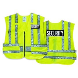 RYNO GEAR High Visibility Zipper Front Safety Vest With Reflective Strips-Security Patch (US, Alpha, 4X-Large, 5X-Large, Regular, Regular, Embroidered Patch)