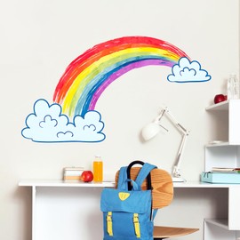 Eutecado Rainbow Wall Decals Watercolor Rainbow Decor for Kids Room, Cute Watercolor Rainbow Wall Stickers Cloud Wall Decor Murals Decorations for Classroom Girls Room Nursery