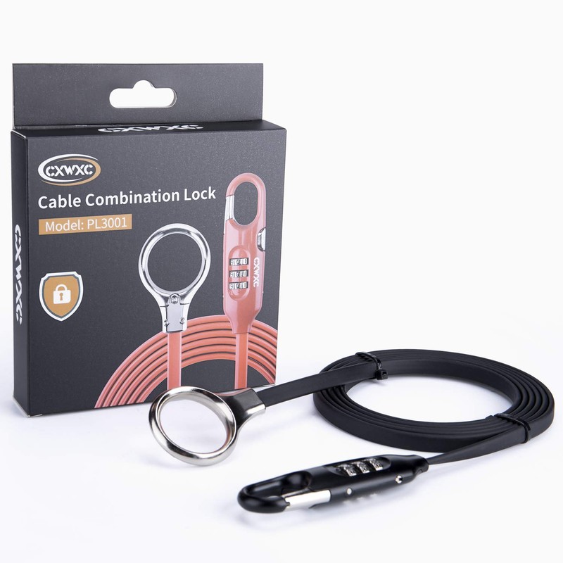 CXWXC Bicycle Wire Lock, Lightweight, Compact, 3-Digit Dial, Length 1.8m,
