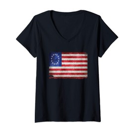 Womens Distressed Vintage Betsy Ross Flag American Victory 1776 V-Neck T-Shirt