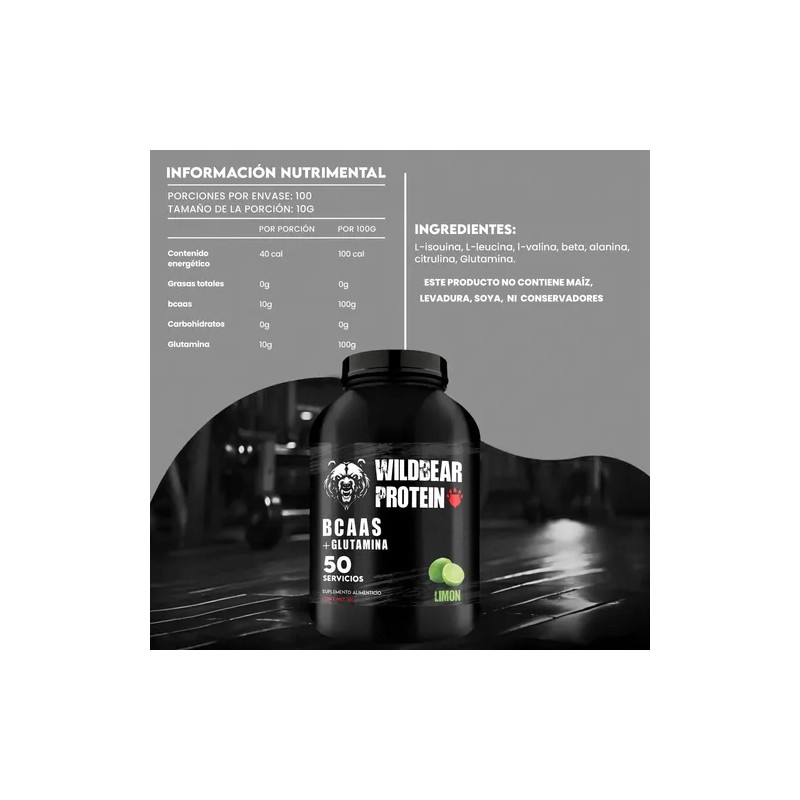 Aminoácidos Bcaas + Glutamina Wild Beard 1kg Varios Sabores