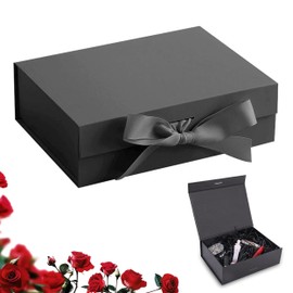 Gift Box with Lid, 23 × 17 × 7 cm Gift Box Black Magnetic Gift Boxes, Decorative Box with Bow for Weddings, Birthdays