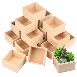 GNIEMCKIN 24 Pack 4 x 4 Inch Wooden Box, Unfinished Small Square Wooden Box, Rustic Wood Boxes, Organizer Storage Wood Boxes for DIY Crafts, Collectibles, Succulents, Desktop Drawer Decor