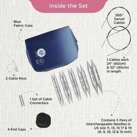 KnitPro Nova Interchangeable Needle Set – 5 x 13cm Circular Knitting Pin Pairs with Accessories Nova Chunky Set for Beginners, Professionals & Gift Set, Silver