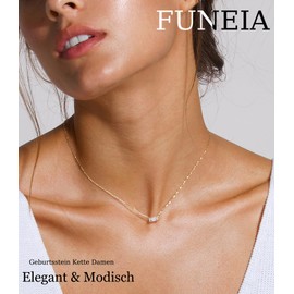 FUNEIA Women's Gold Necklace with Birthstone Pendant 14K Gold-Plated Necklace Women's Exquisite Diamond Waterproof Chains Woman Girls Girlfriend Golden Jewellery Birthday Mother's Day Gift