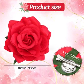 Artifical Red Rose Flower Hairpin for Women, Fascinator Artificial Brooch Hairpins for Bridal Bridesmaid Girls, Rose Red Hair Accessories for Christmas, Wedding (Red)