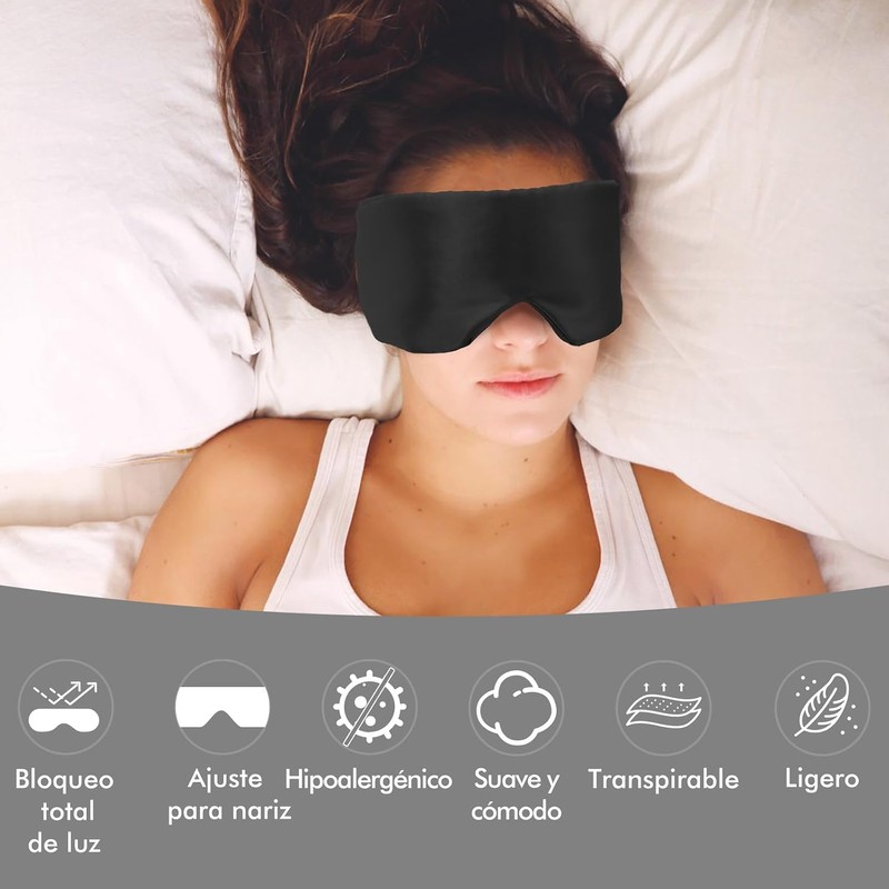 Antifaz para Dormir, Cubre Ojos para Dormir Mujer, Negro