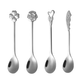 Ouliget Stainless Steel Coffee Dessert Spoon, Cute Demitasse Spoon for Stirring, Creative Flower Sugar Spoon, 4 Pieces