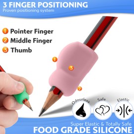 Stylo 4 Pack Pencil Grips for Children Handwriting, Multi-Color Designs, Assorted - For Left and Right Handed Children - Comfortable Writing Aid for Improving Handwriting (Multicolored)