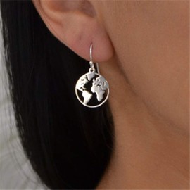 Yienate Fashion Earrings World Map Pendant Ear Drop Earth Globe Map Teardrop Circle Pendant Earrings for Women Girls Metal, Alloy Steel
