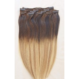 Hair Faux You 24 inches 100 grams 100% Ombre BALAYAGE Clip in Human Hair Extensions 7Pcs,14 clips Color # T2-18/613