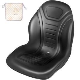 Happybuy Universal Tractor Seat Replacement, High Back Mower Seat, Black Vinyl, Skid Steer Seat with Drain Hole, Mounting Bolt Patterns 8" x 11.5" & 11.25" x 11.5\