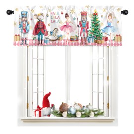 Casuru Christmas Kitchen Curtains Valances for Windows Pink Nutcrackers Curtain Christmas Window Decorations Washable Rod Pocket Panel Valance for Bedroom Living Room 51x18inch