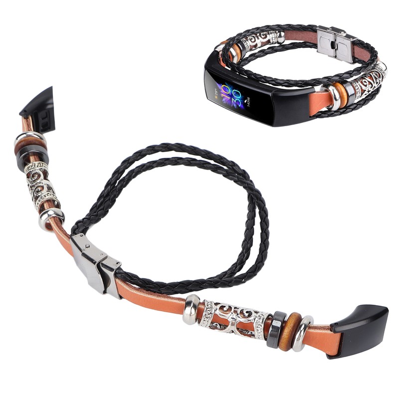 Retro Sports Watch Band Metal Beads Leather Wrist Watch Strap