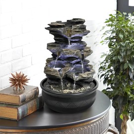 BBabe 15.7" High Rock Cascading Tabletop Fountain, Zen Meditation Indoor Waterfall Feature with LED Light for Home Office Bedroom Relaxation