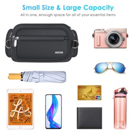 AGPTEK Bum Bag Waterproof Bum Bag Multifunctional Waist Bag with Larger Capacity & Hidden Extension Strap for Travel Outdoor Sports Activities Army Green for Men and Women, black