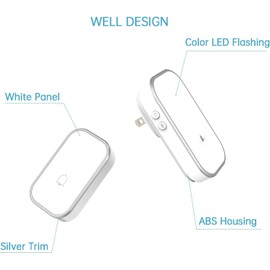 MaximalPower Wireless Doorbell Chime - No Battery Required Push Button and Plug in Receiver LED Adjustable Volume with 38 Ringers for Home Classroom Bedroom Kids Room - Door Bell B02 (1 Pack)