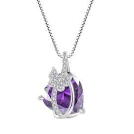 CARICY Butterfly Necklaces 925 Sterling Silver Infinity Heart Pendant Necklace with Birthstone for Women February Amethyst Gemstone Jewelry for Her Mom Wife Daughter