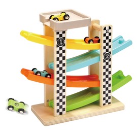 TOP BRIGHT Marble Run Car Racing Track Wooden with 4 Vehicles, Car Racing Track Children's Toy from 1 2 Years Boys and Girls, Wooden Toy from 18 Months Birthday Gifts