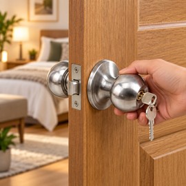 Keyed Door Knob Lock for Home & Office – Stainless Steel Ball Knobset with 3 Keys for 35–45 mm Doors