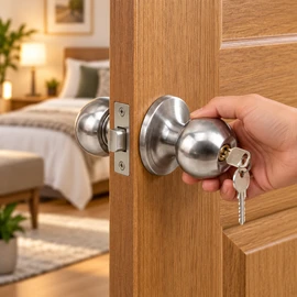 Keyed Door Knob Lock for Home & Office – Stainless Steel Ball Knobset with 3 Keys for 35–45 mm Doors