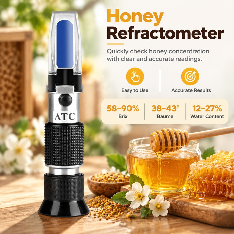Handheld Honey Refractometer for Testing Honey Quality – 3-in-1 Brix,
