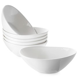 DOWAN Cereal Bowls, 12 oz White Ceramic Serving Bowl Set of 6, Oval Ice Cream Bowls for Snack Dessert Salad Pasta Soup, Microwave & Dishwasher Safe, Good Size for Garden Tea Parties