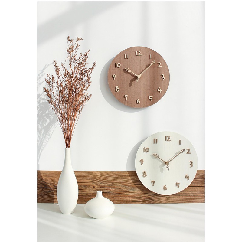 Mermbe Wall Clock, Raw Wood, Round, Silent, Quartz, No Clock
