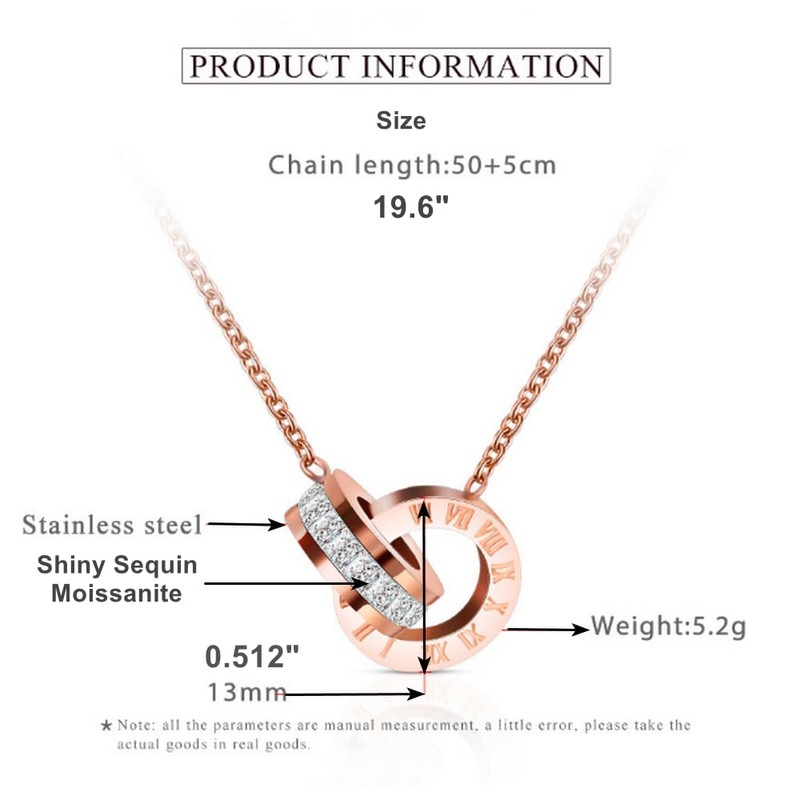 AIDAYOU Necklace Pendant Two Loops Rings Interlocking Circle Chain Necklace
