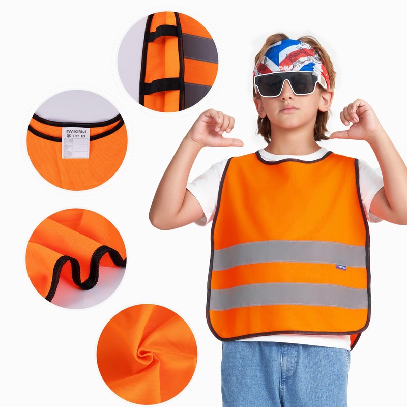 Orange 10-14 Years kids High Vis Reflective construction Safety vest