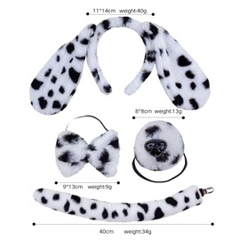AOVNA 4pcs Animal Dalmatian Costume Kids Set Spotted Dog Ears Headband Tails Bow Tie Dog Nose for Kids Cosplay Dress up New Year Party Decoration