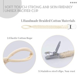 Duludulu 7 Pcs Braided Pacifier Clip, Pacifier Clips for Boys & Baby Girls, Pacifier Holder Clip Binky Clips Handmade Cotton Modern Unisex Pacifier Smoother Clip Fits All Pacifiers