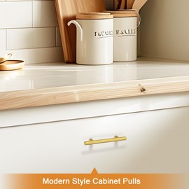 Probrico 5 Pack 3-3/4 Inch Center-to-Center Kitchen Cabinet Pulls T Bar Gold Cabinet Handles Modern Drawer Hardware Dresser Pulls, 6 Inch Total Length