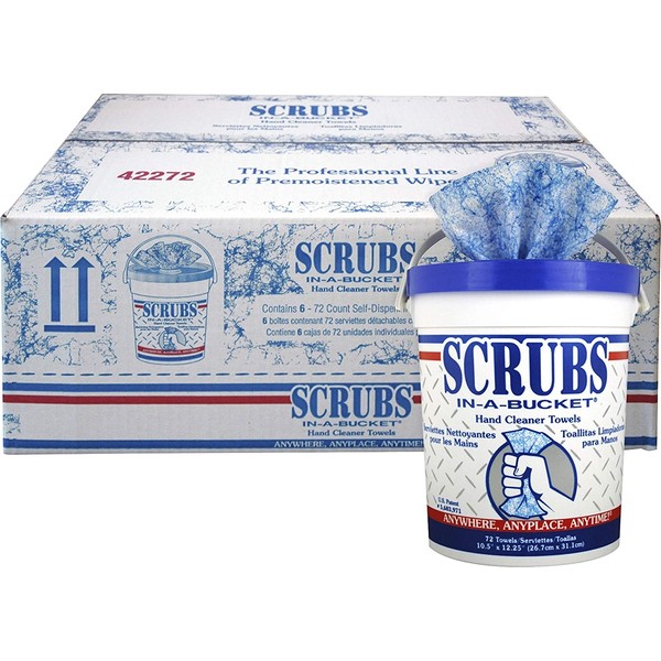 Scrubs, ITW42272CT, in-A-Bucket Hand Cleaner Towels, 6 / Carton, Blue