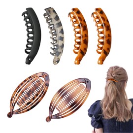 GWAWG Pack of 4 Large Banana Hair Clips and 2 Pcs Comb Flat Banana Hair Pins Vintage Hair Clip Ponytail Hair Clip Thin Thick Hair for Banana Clip Sturdy Banana Clip Hair for Women and Girls