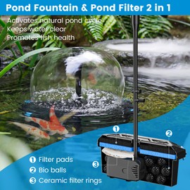 NFESOLAR Solar Pond Filter Fountain, 20W Solar Water Fountain for Outdoor Pond, 120 GPH Submersible Pump, 4 Sprayers, 16.4ft Cable, 6.6ft Tubing for Koi Pond, Fish Tank and Garden Water Features