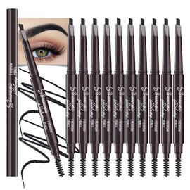 12 Pcs Ultimate Eyebrow Retractable Definer Pencils,Dual-Sided Natural Soft Textured Eyebrow Pencil, for Daily Look Eyebrow Makeup,Brow Brush,Fine Tip (12Pcs-Black-Retractable Triangle)
