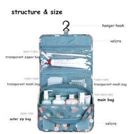 King&Pig Toiletry Bag Multifunction Cosmetic Bag Portable Makeup Pouch Waterproof Travel Hanging Organizer Bag Travel Storage Bag (blue flower)